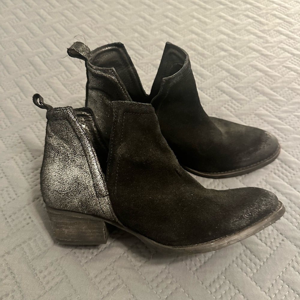 Black and Silver Ankle Boots with Minimalist Design